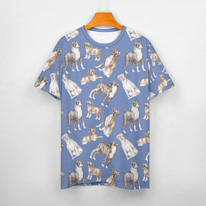 Watercolor Symphony Boxer Dogs Men's Cotton T-Shirt-S-CornflowerBlue-14