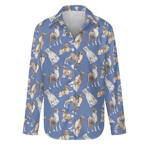 Watercolor Symphony Boxer Dogs Women's Shirt-S-CornflowerBlue-18