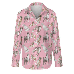 Watercolor Symphony Boxer Dogs Women's Shirt-S-Pink-8