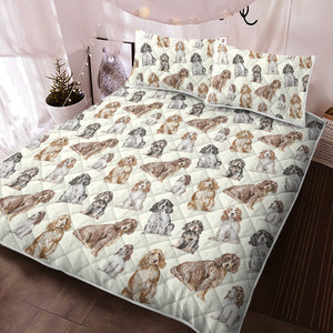 Watercolor Symphony Cocker Spaniels Quilted Bedding Set - 5 Colors-Bedding-Bedding, Blankets, Cocker Spaniel, Home Decor-2