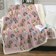 Load image into Gallery viewer, Watercolor Symphony Cocker Spaniels Sherpa Fleece Blanket - 8 Colors-Blanket-Bedding, Blankets, Cocker Spaniel, Home Decor-13