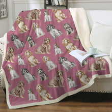 Load image into Gallery viewer, Watercolor Symphony Cocker Spaniels Sherpa Fleece Blanket - 8 Colors-Blanket-Bedding, Blankets, Cocker Spaniel, Home Decor-10