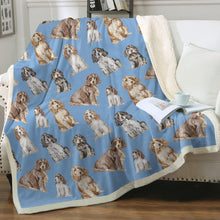 Load image into Gallery viewer, Watercolor Symphony Cocker Spaniels Sherpa Fleece Blanket - 8 Colors-Blanket-Bedding, Blankets, Cocker Spaniel, Home Decor-12