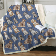 Load image into Gallery viewer, Watercolor Symphony Cocker Spaniels Sherpa Fleece Blanket - 8 Colors-Blanket-Bedding, Blankets, Cocker Spaniel, Home Decor-9