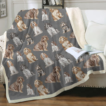 Load image into Gallery viewer, Watercolor Symphony Cocker Spaniels Sherpa Fleece Blanket - 8 Colors-Blanket-Bedding, Blankets, Cocker Spaniel, Home Decor-11