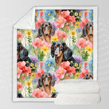 Load image into Gallery viewer, Watercolor Symphony Dachshunds &amp; Blooms Soft Warm Fleece Blanket-Blanket-Blankets, Dachshund, Home Decor-10