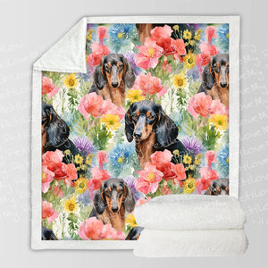 Watercolor Symphony Dachshunds & Blooms Soft Warm Fleece Blanket-Blanket-Blankets, Dachshund, Home Decor-10
