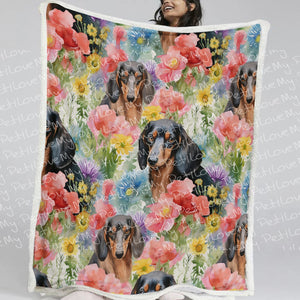 Watercolor Symphony Dachshunds & Blooms Soft Warm Fleece Blanket-Blanket-Blankets, Dachshund, Home Decor-11