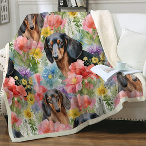 Watercolor Symphony Dachshunds & Blooms Soft Warm Fleece Blanket-Blanket-Blankets, Dachshund, Home Decor-12