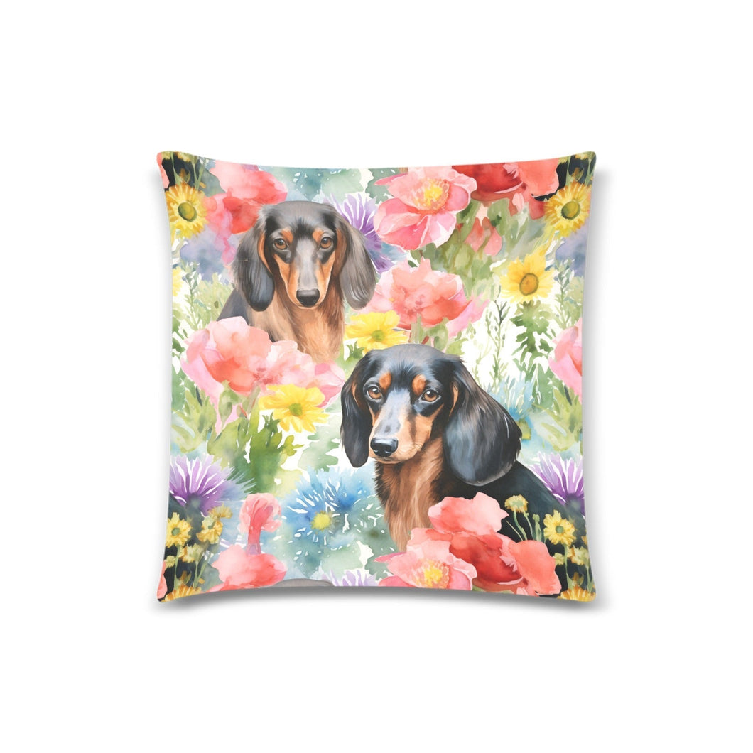Watercolor Symphony Dachshunds & Blooms Throw Pillow Covers - 2 Designs-Cushion Cover-Dachshund, Home Decor, Pillows-One Pair-1
