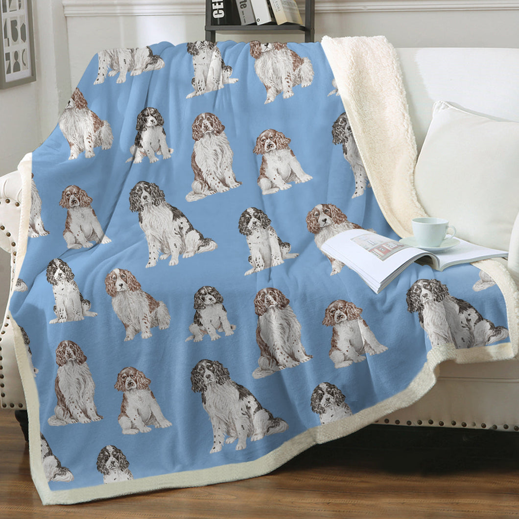 Watercolor Symphony English Springer Spaniels Fleece Blanket - 8 Colors-Blanket-Bedding, Blankets, English Springer Spaniel, Home Decor-Sky Blue-Single-20