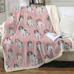 Watercolor Symphony English Springer Spaniels Fleece Blanket - 8 Colors-Blanket-Bedding, Blankets, English Springer Spaniel, Home Decor-Soft Pink-Single-21