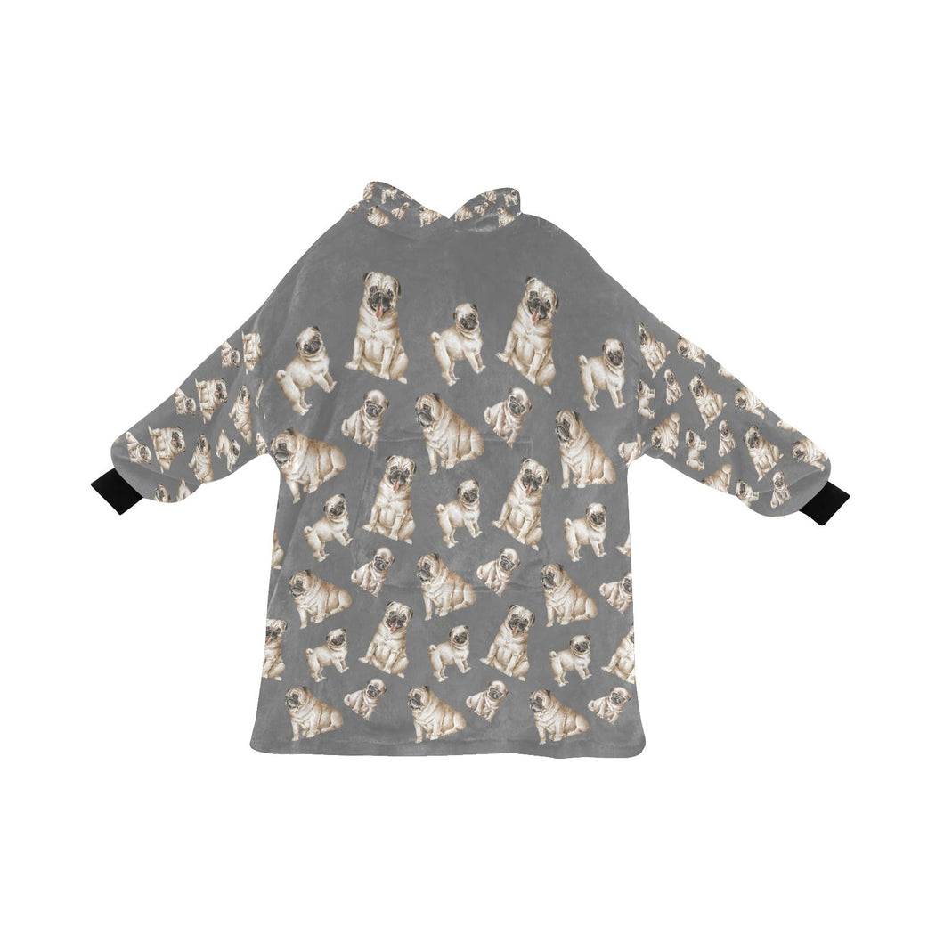 Watercolor Symphony Fawn Pugs Blanket Hoodie-Blanket-Apparel, Blanket Hoodie, Blankets, Dog Mom Gifts, Pug-Parisian Gray-ONE SIZE-20