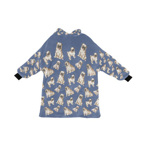 Watercolor Symphony Fawn Pugs Blanket Hoodie-Blanket-Apparel, Blanket Hoodie, Blankets, Dog Mom Gifts, Pug-Slate Blue-ONE SIZE-21