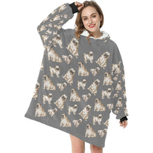 Load image into Gallery viewer, Watercolor Symphony Fawn Pugs Blanket Hoodie-Blanket-Apparel, Blanket Hoodie, Blankets, Dog Mom Gifts, Pug-1