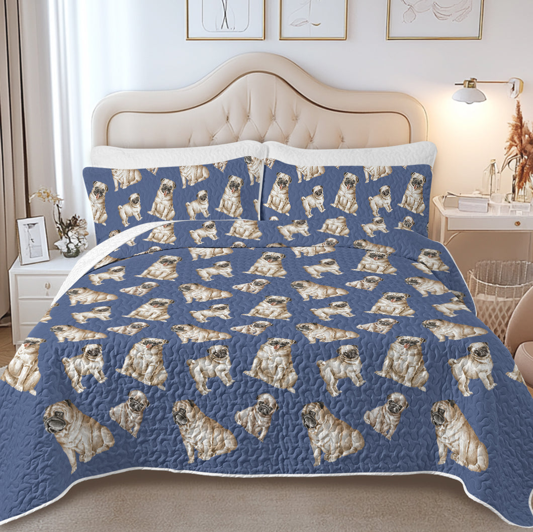 Watercolor Symphony Fawn Pugs Quilted Bedding Set-Bedding-Bedding,Blankets,Christmas,Home Decor-12