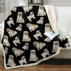 Watercolor Symphony Fawn Pugs Sherpa Fleece Blanket - 8 Colors-Blanket-Bedding, Blankets, Home Decor, Pug-8