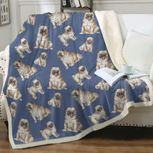 Load image into Gallery viewer, Watercolor Symphony Fawn Pugs Sherpa Fleece Blanket - 8 Colors-Blanket-Bedding, Blankets, Home Decor, Pug-Cornflower Blue-Single-16
