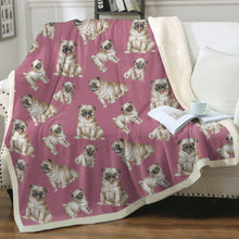 Load image into Gallery viewer, Watercolor Symphony Fawn Pugs Sherpa Fleece Blanket - 8 Colors-Blanket-Bedding, Blankets, Home Decor, Pug-Dusty Pink-Single-20