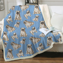 Load image into Gallery viewer, Watercolor Symphony Fawn Pugs Sherpa Fleece Blanket - 8 Colors-Blanket-Bedding, Blankets, Home Decor, Pug-Sky Blue-Single-15