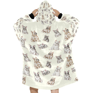 Watercolor Symphony French Bulldogs Blanket Hoodie-Blanket-Apparel, Blanket Hoodie, Blankets, Dog Mom Gifts, French Bulldog-10