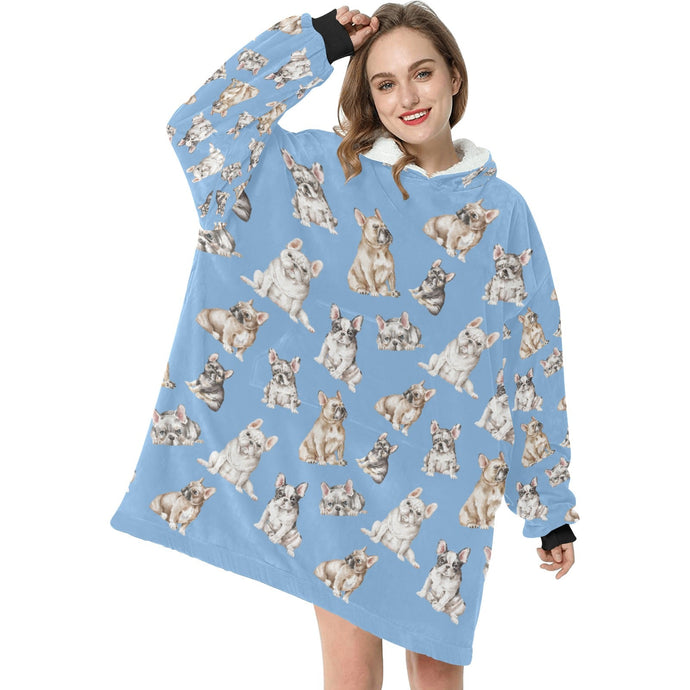 Watercolor Symphony French Bulldogs Blanket Hoodie-Blanket-Apparel, Blanket Hoodie, Blankets, Dog Mom Gifts, French Bulldog-4