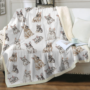 Watercolor Symphony French Bulldogs Sherpa Fleece Blanket - 8 Colors-Blanket-Bedding, Blankets, French Bulldog, Home Decor-3