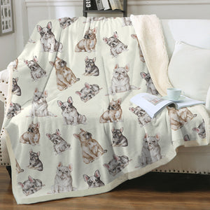 Watercolor Symphony French Bulldogs Sherpa Fleece Blanket - 8 Colors-Blanket-Bedding, Blankets, French Bulldog, Home Decor-4