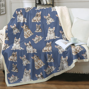 Watercolor Symphony French Bulldogs Sherpa Fleece Blanket - 8 Colors-Blanket-Bedding, Blankets, French Bulldog, Home Decor-Cornflower Blue-Single-22