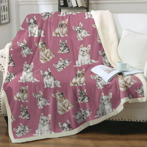 Watercolor Symphony French Bulldogs Sherpa Fleece Blanket - 8 Colors-Blanket-Bedding, Blankets, French Bulldog, Home Decor-Dusty Pink-Single-20