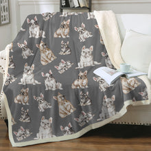 Load image into Gallery viewer, Watercolor Symphony French Bulldogs Sherpa Fleece Blanket - 8 Colors-Blanket-Bedding, Blankets, French Bulldog, Home Decor-Parisian Gray-Single-2