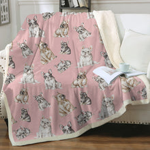 Load image into Gallery viewer, Watercolor Symphony French Bulldogs Sherpa Fleece Blanket - 8 Colors-Blanket-Bedding, Blankets, French Bulldog, Home Decor-Soft Pink-Single-19