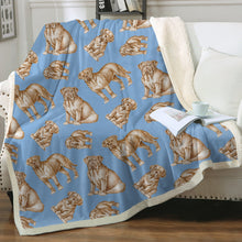 Load image into Gallery viewer, Watercolor Symphony French Mastiffs Sherpa Fleece Blanket - 8 Colors-Blanket-Bedding, Blankets, French Mastiff, Home Decor-Sky Blue-Single-15