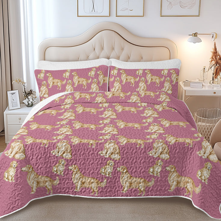 Watercolor Symphony Golden Retrievers Quilted Bedding Set-Bedding-Bedding,Blankets,Christmas,Home Decor-11
