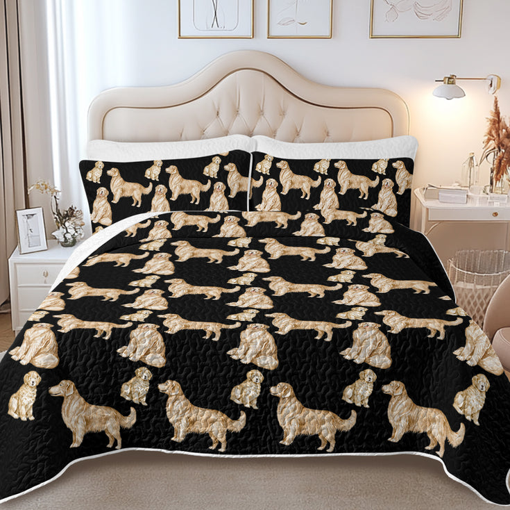 Watercolor Symphony Golden Retrievers Quilted Bedding Set-Bedding-Bedding,Blankets,Christmas,Home Decor-5