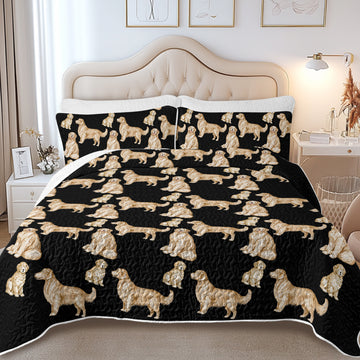 Watercolor Symphony Golden Retrievers Quilted Bedding Set-Bedding-Bedding,Blankets,Christmas,Home Decor-6