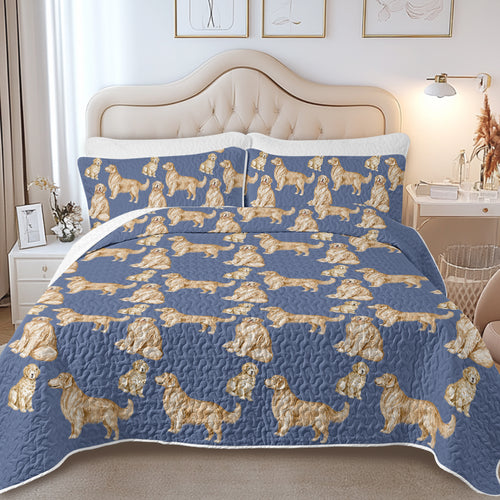 Watercolor Symphony Golden Retrievers Quilted Bedding Set-Bedding-Bedding,Blankets,Christmas,Home Decor-9
