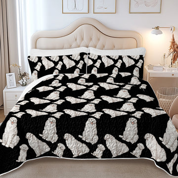 Watercolor Symphony Great Pyrenees Quilted Bedding Set-Bedding-Bedding,Blankets,Christmas,Home Decor-10