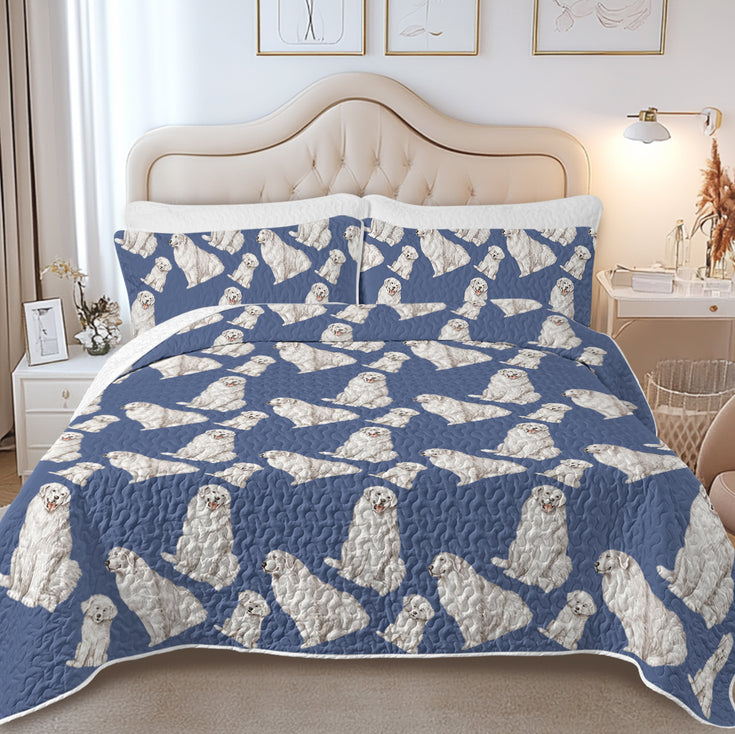Watercolor Symphony Great Pyrenees Quilted Bedding Set-Bedding-Bedding,Blankets,Christmas,Home Decor-12