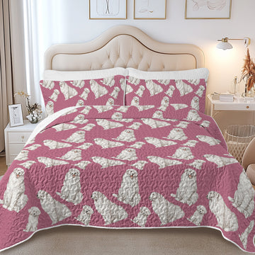Watercolor Symphony Great Pyrenees Quilted Bedding Set-Bedding-Bedding,Blankets,Christmas,Home Decor-13