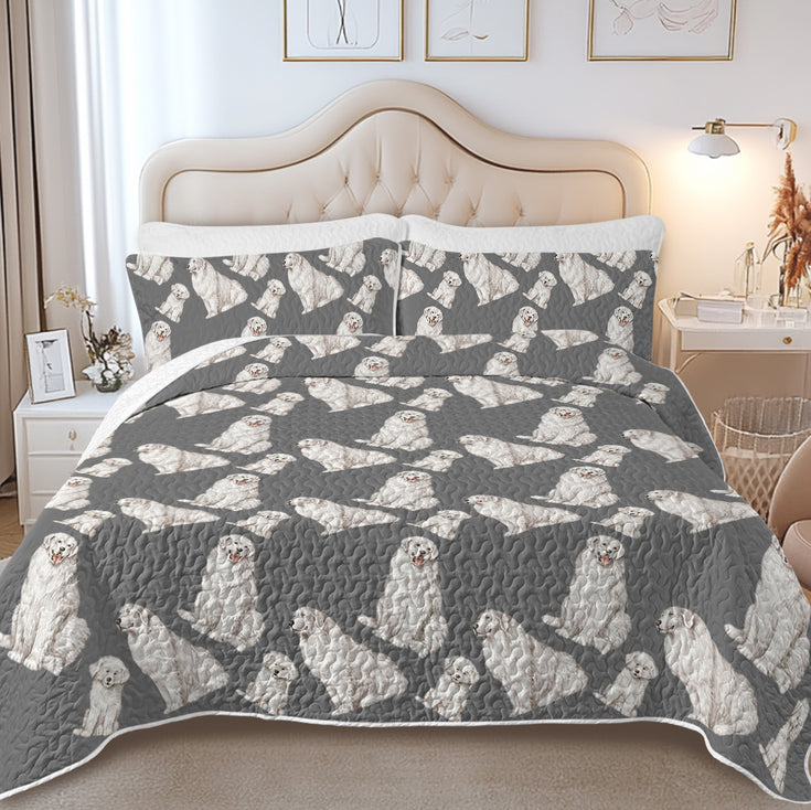 Watercolor Symphony Great Pyrenees Quilted Bedding Set-Bedding-Bedding,Blankets,Christmas,Home Decor-14