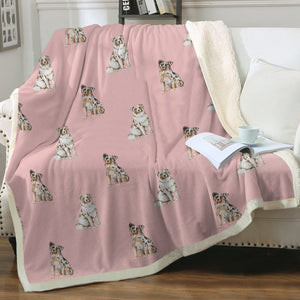 Watercolor Symphony Red Australian Shepherds Fleece Blanket - 8 Colors-Blanket-Australian Shepherd, Bedding, Blankets, Home Decor-Soft Pink-Single-16