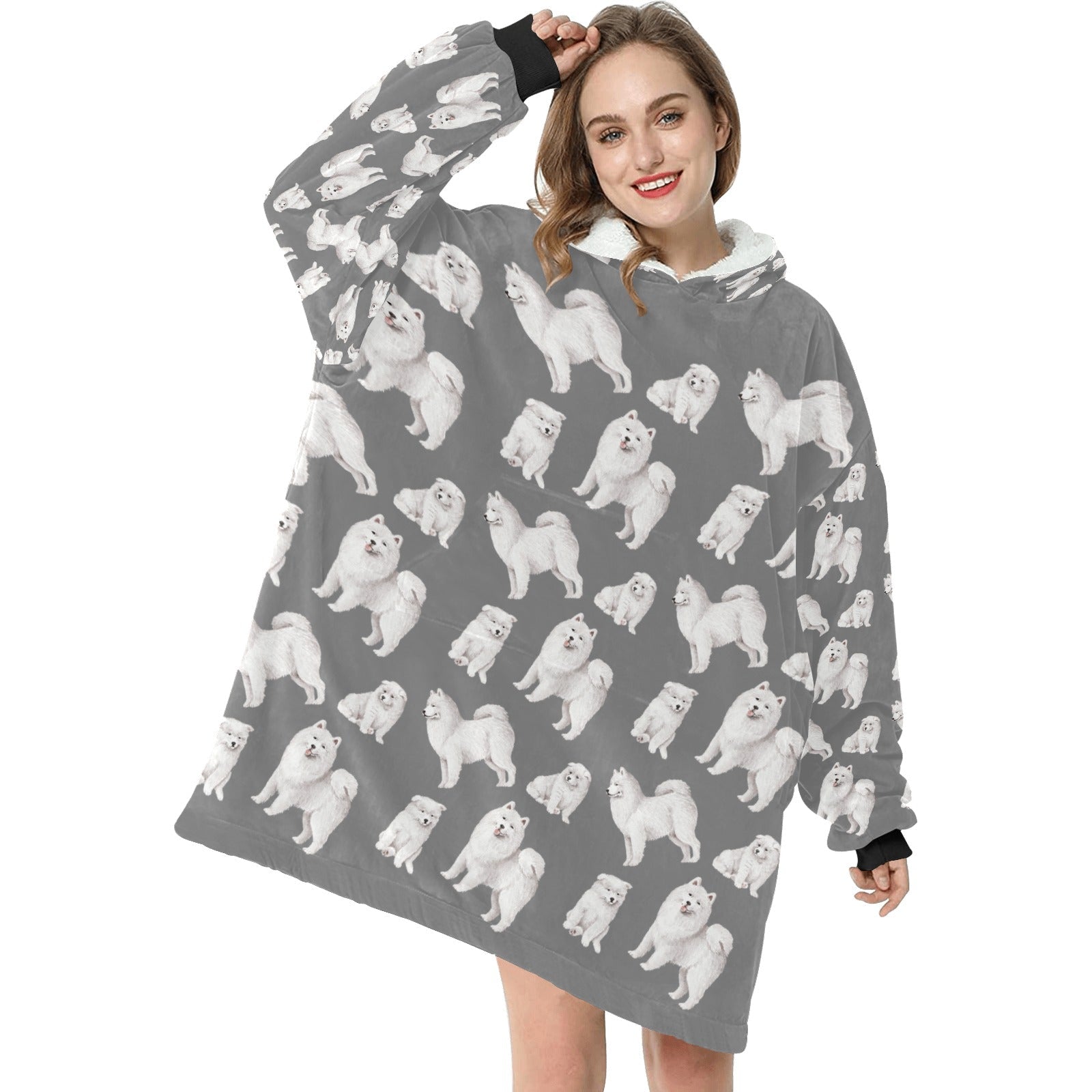 Watercolor Symphony Samoyeds Blanket Hoodie 6