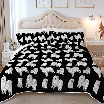 Watercolor Symphony Samoyeds Quilted Bedding Set-Bedding-Bedding,Blankets,Christmas,Home Decor-10