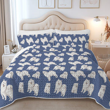 Watercolor Symphony Samoyeds Quilted Bedding Set-Bedding-Bedding,Blankets,Christmas,Home Decor-12