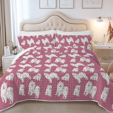 Watercolor Symphony Samoyeds Quilted Bedding Set-Bedding-Bedding,Blankets,Christmas,Home Decor-13