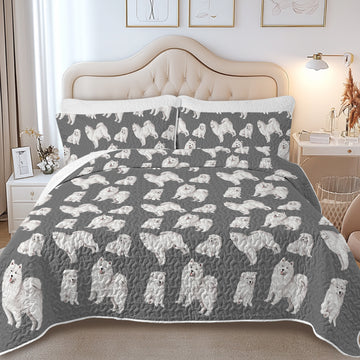 Watercolor Symphony Samoyeds Quilted Bedding Set-Bedding-Bedding,Blankets,Christmas,Home Decor-14