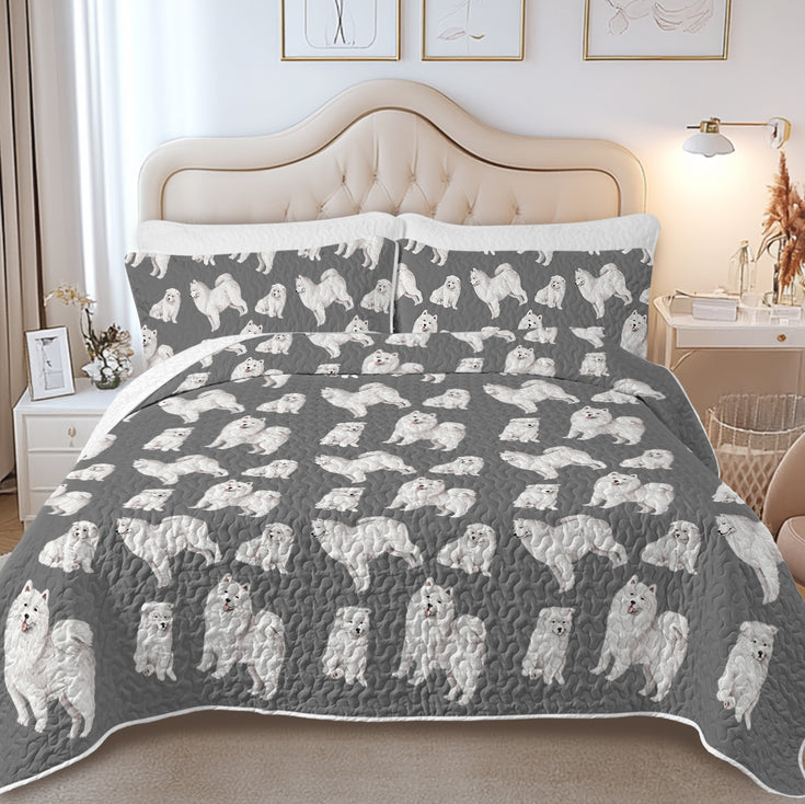 Watercolor Symphony Samoyeds Quilted Bedding Set-Bedding-Bedding,Blankets,Christmas,Home Decor-14