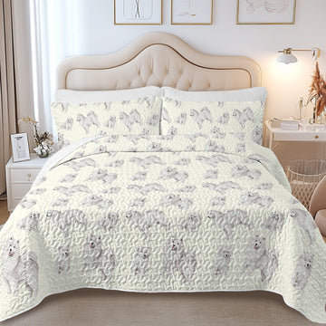 Watercolor Symphony Samoyeds Quilted Bedding Set-Bedding-Bedding,Blankets,Christmas,Home Decor-6