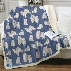 Watercolor Symphony Samoyeds Soft Sherpa Fleece Blanket - 8 Colors-Blanket-Bedding, Blankets, Home Decor, Samoyed-6